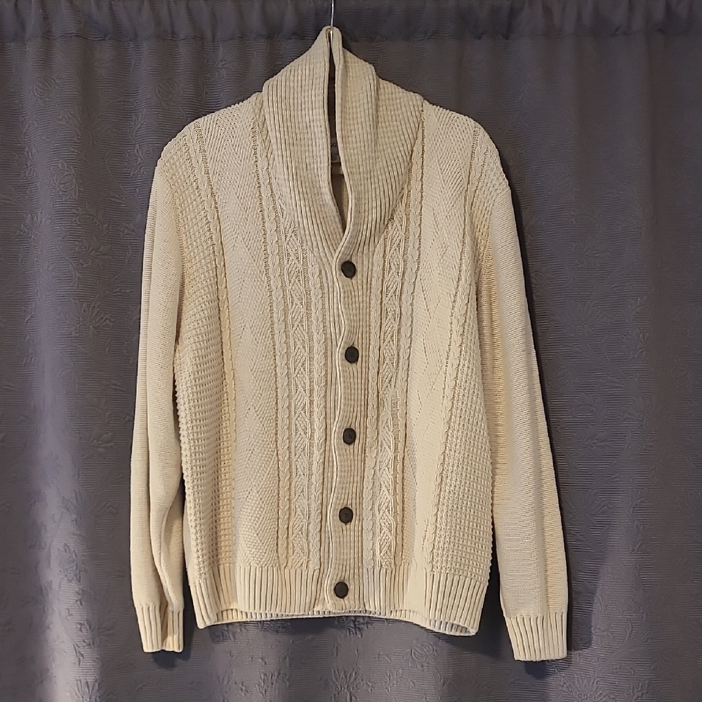 Haggar Cream Cable Knit Cardigan with Button Closure, X-Large